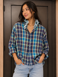 Ralph Lauren Nantucket Plaid Ruffle Shirt — Blue plaid with pale blue ruffle