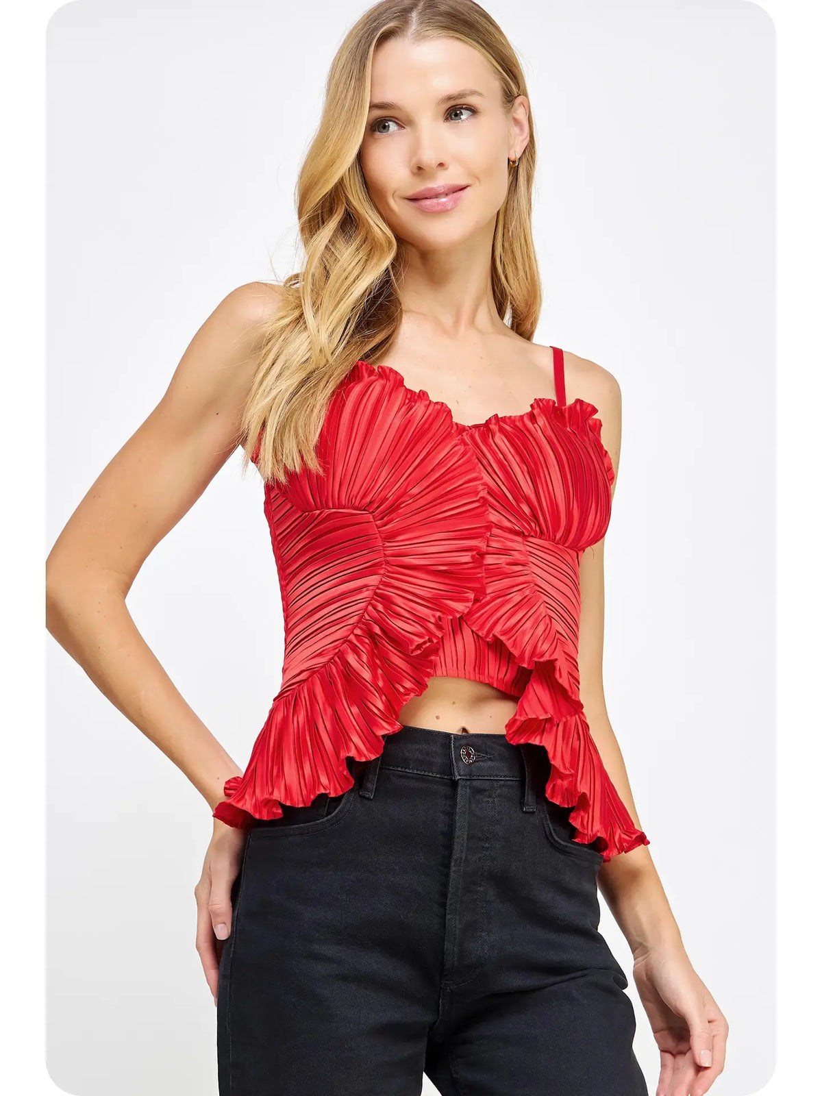 The Tara Satin Ruffle Top