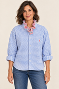 Ralph Lauren Picnic Check Ruffle Shirt — Blue gingham with red plaid ruffle