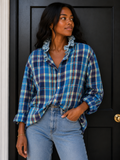 Ralph Lauren Coastal Plaid Ruffle Shirt — Blue plaid with pale blue ruffle