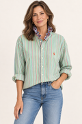 Ralph Lauren Mint Stripe Ruffle Shirt — Multicolor stripe with plaid ruffle