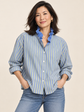 Ralph Lauren Periwinkle Stripe Ruffle Shirt — Multicolor stripe with blue ruffle