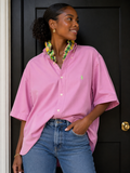 Ralph Lauren Pink Palm Ruffle Shirt — Pink short sleeve with colorful ruffle