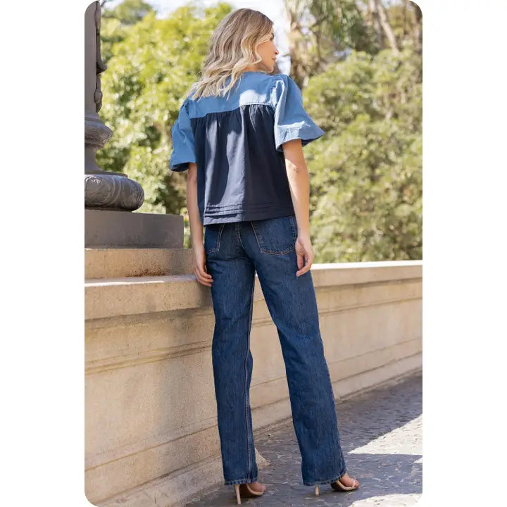 The Harbor Colorblock Poplin Top