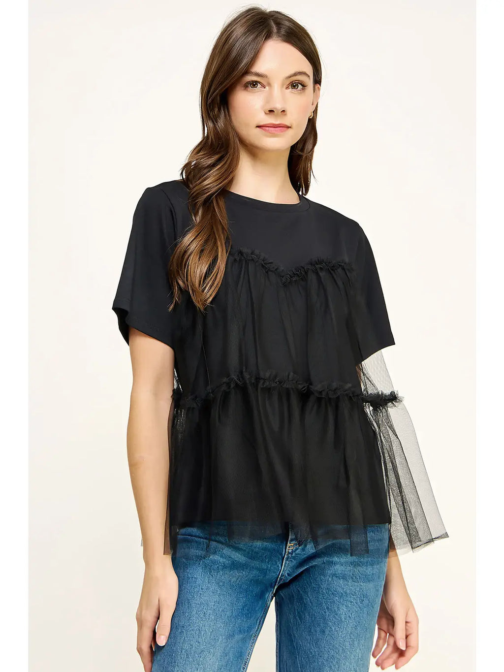 The Raquel Tiered Tulle Overlay Tee Top
