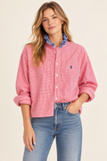 Ralph Lauren Americana Ruffle Shirt — Red gingham with blue print ruffle