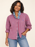 Ralph Lauren Hudson Plaid Ruffle Shirt — Red plaid with chambray ruffle