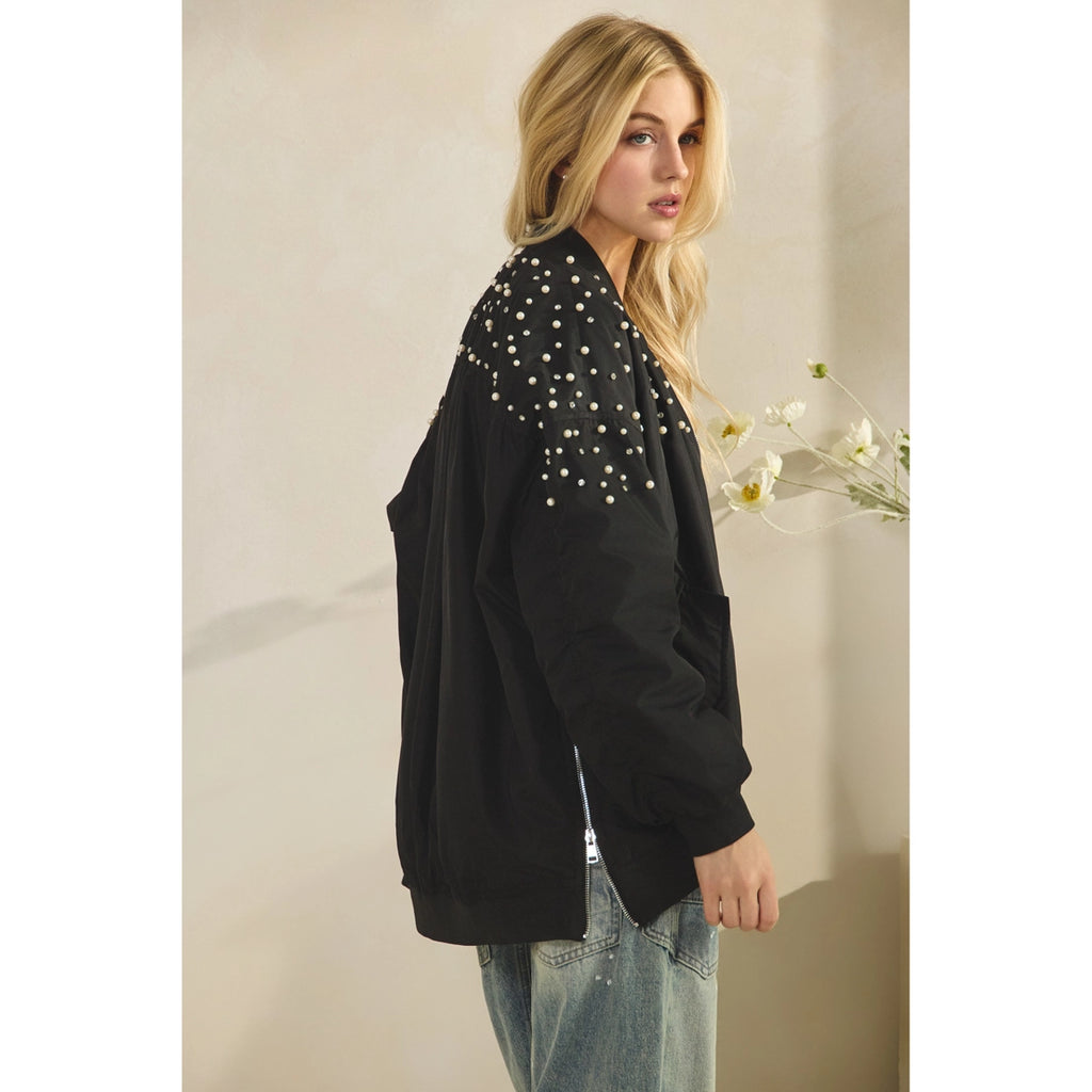 Rhinestone Oversized Bomber Jacket