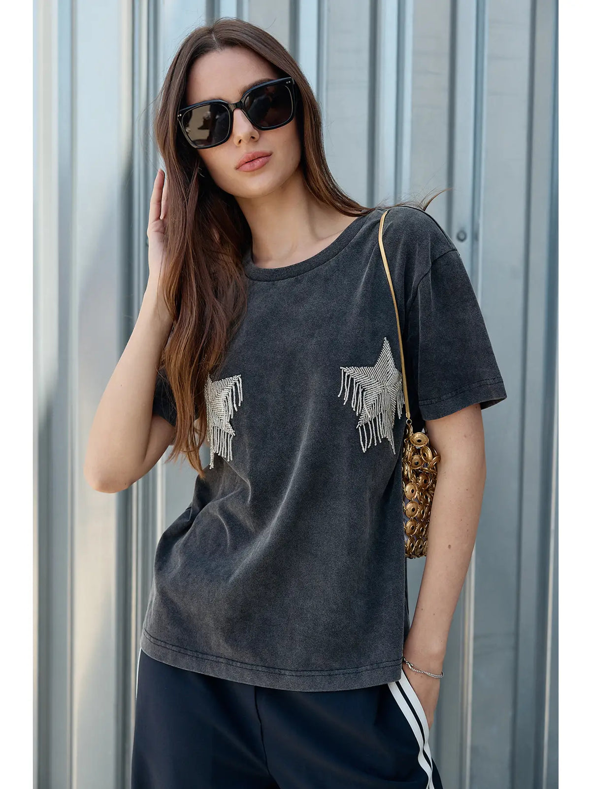 The Irene Star Trim Patch Washed Tee