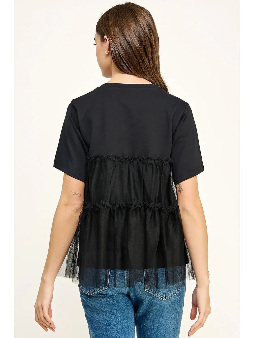The Raquel Tiered Tulle Overlay Tee Top